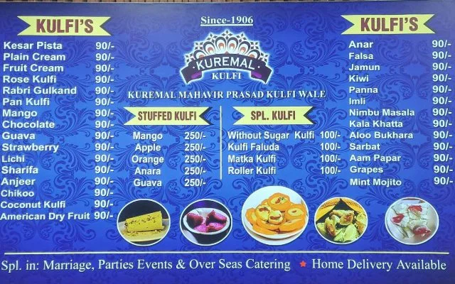 kuremal kulfi menu